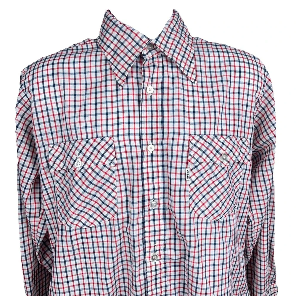 Levi's White Tab Vintage 80s Red Batwing Plaid Check Button Up Shirt Men's Large